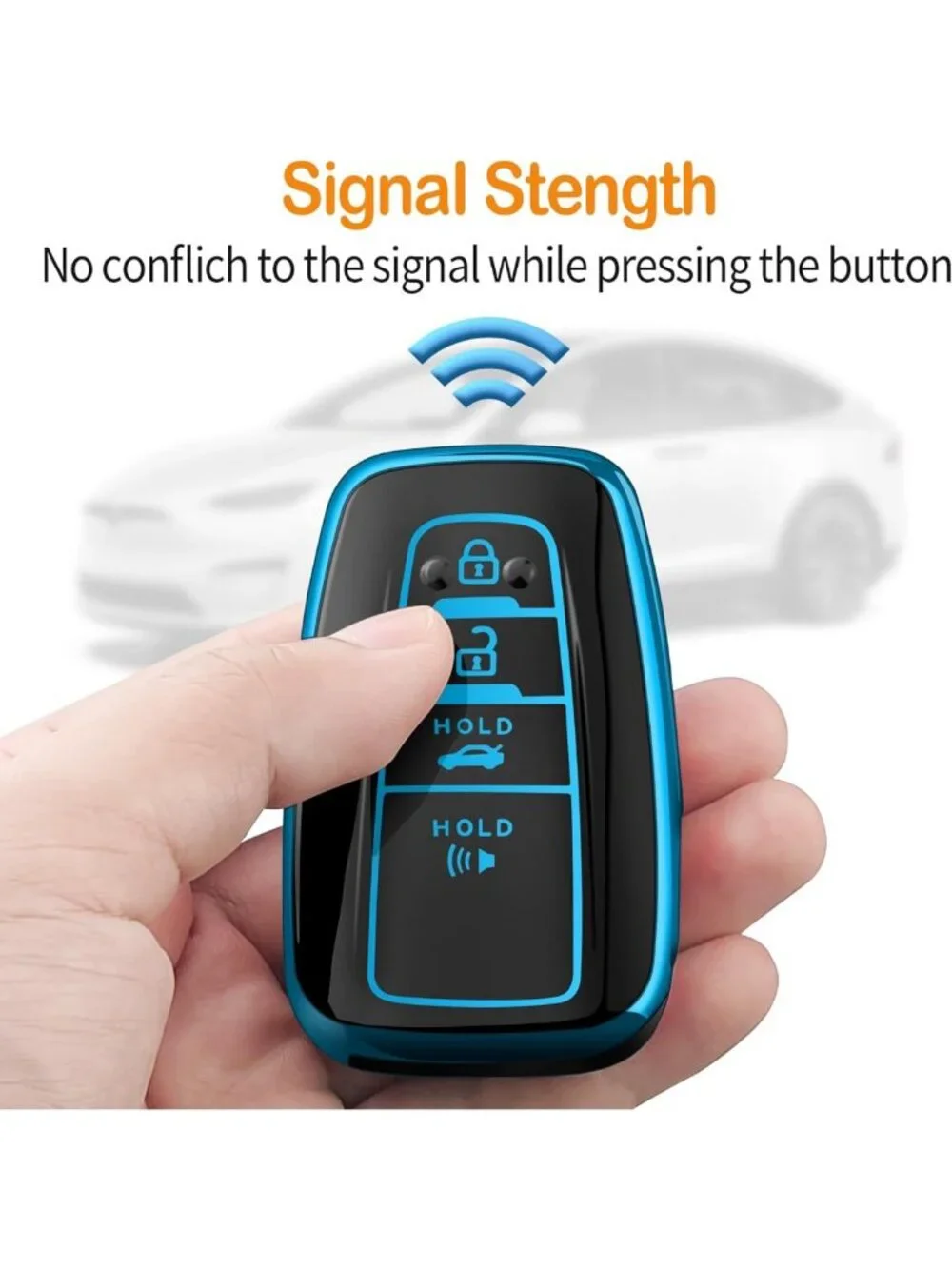 Stylish Leather Key Fob Cover & Keychain for Toyota RAV4, Camry, Corolla - Blue